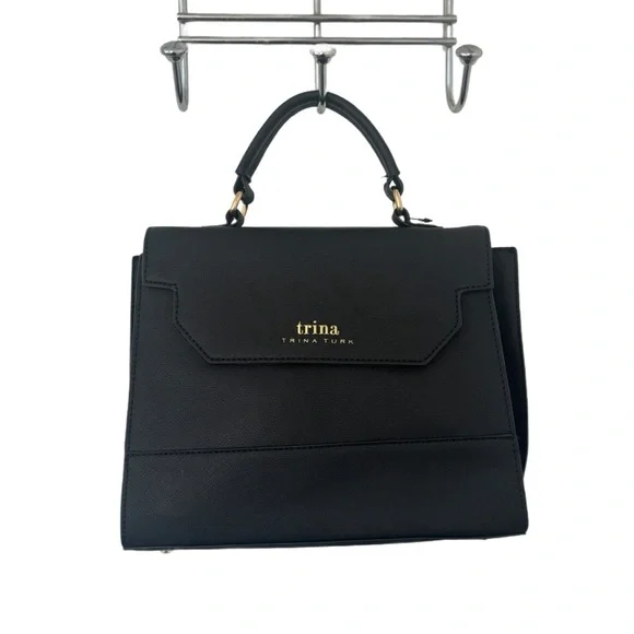 Sleek Sophisticated Trina Turk Black Handbag or Crossbody with Gold Hardware - Picture 2 of 11